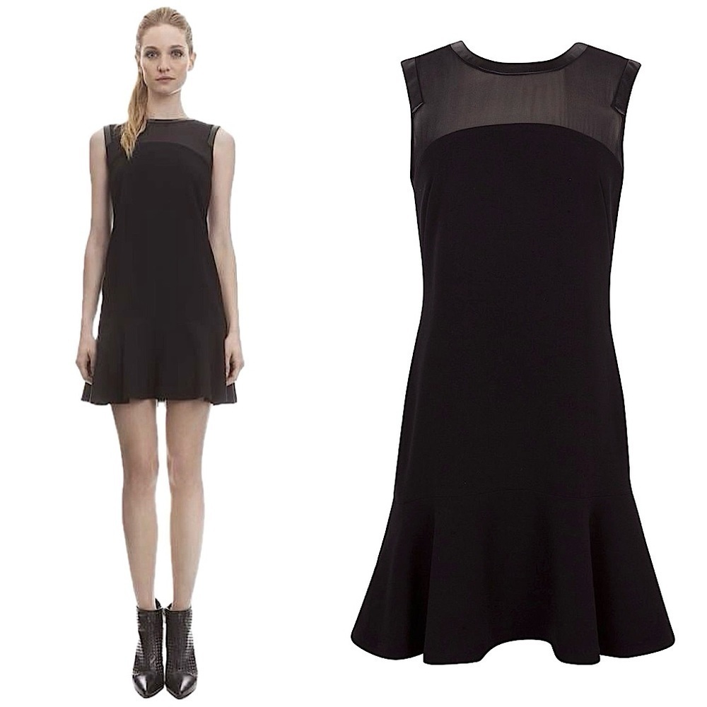 Sandro Leather Trim Flounce Dress